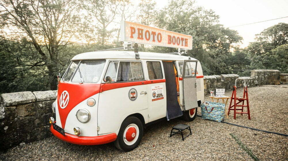 Caravan photo booth wedding sunset photo