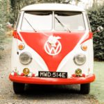 Red and White VW Splitty Van at Wedding