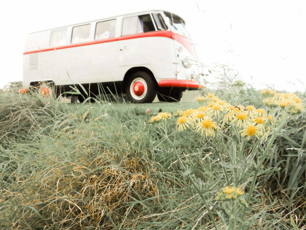 Beautiful Vintage Volkswagen Camper Van Yellow Flowers