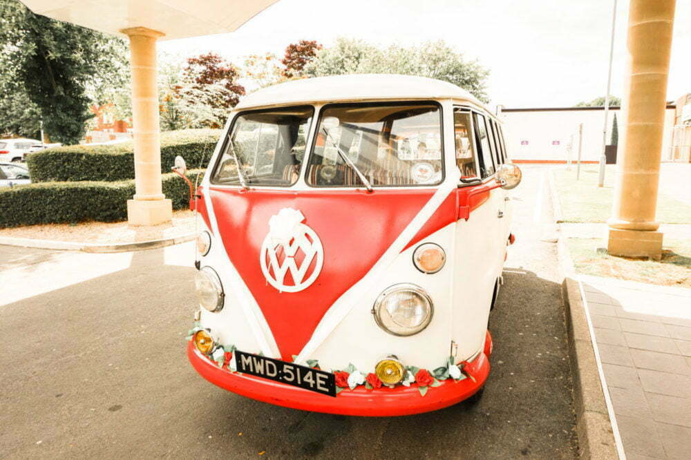 Red and White VW Wedding Van Front