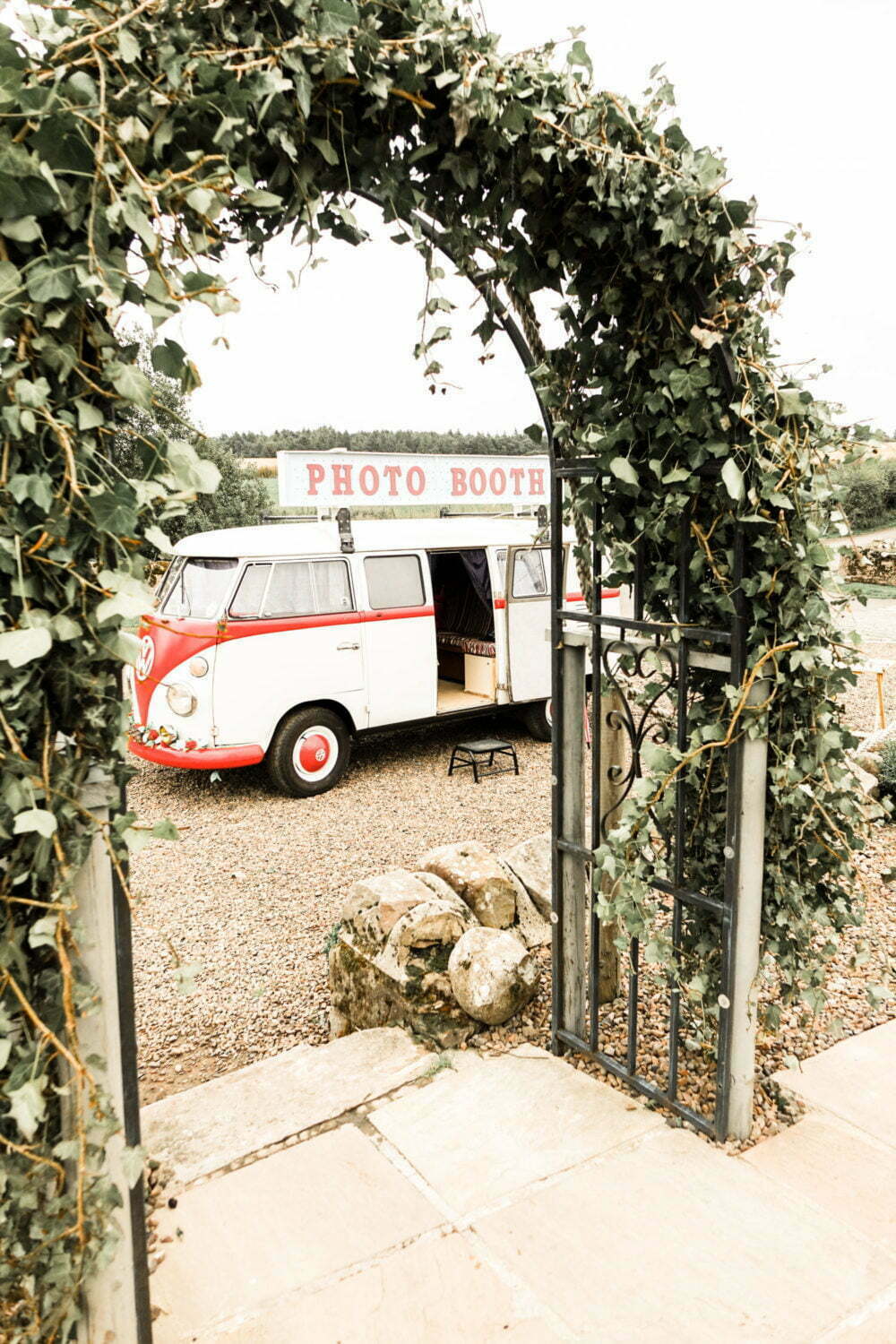 Vintage Campervan Photo Booth at Rustic Wedding Venue