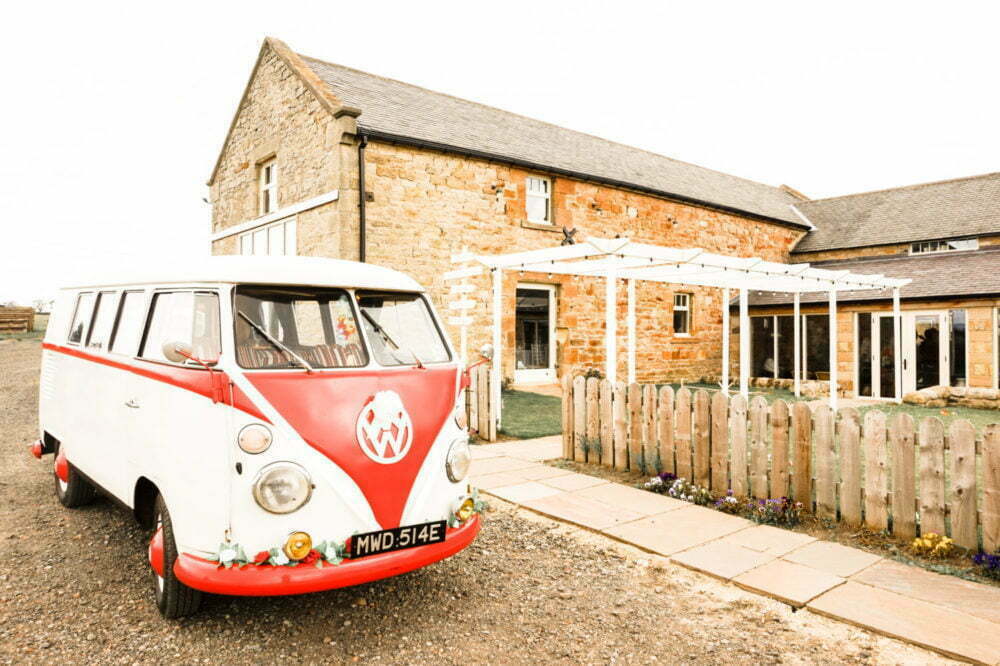 Splitscreen van outside Northside Farm Wedding venue North East