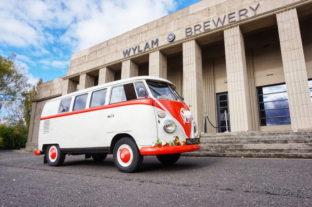 VW wedding car Wylam brewery Newcastle VW Camper Wedding Car outside Wylam brewery in Newcastle