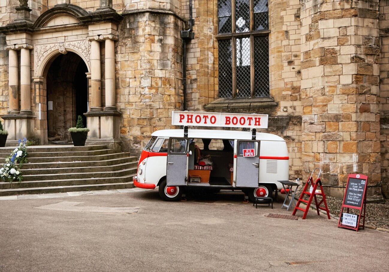 VW Campervan Photo Booth Outside Durham Castle
