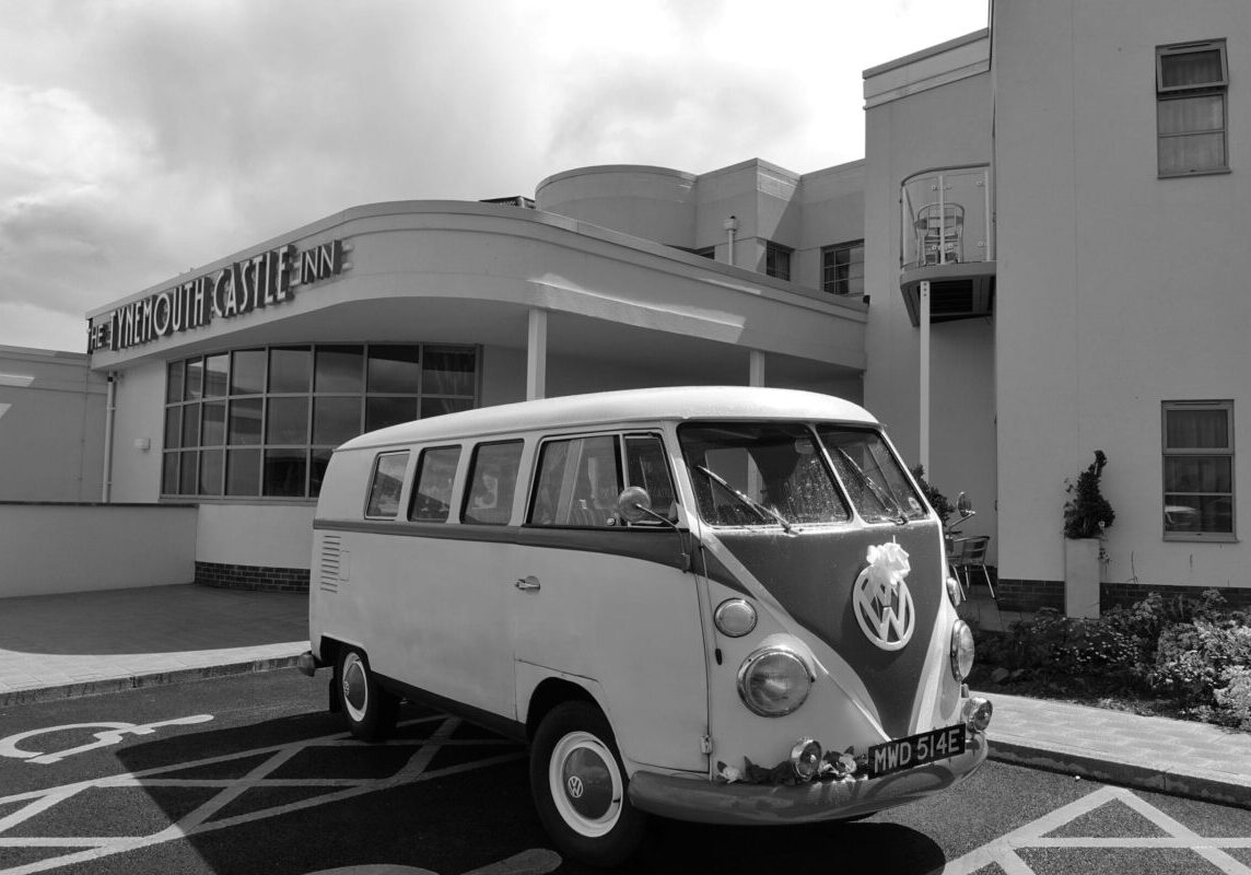 Classic Vintage Wedding Car Hire Black and White Photo Vintage Wedding Car Hire At The Tynemouth Castle Inn